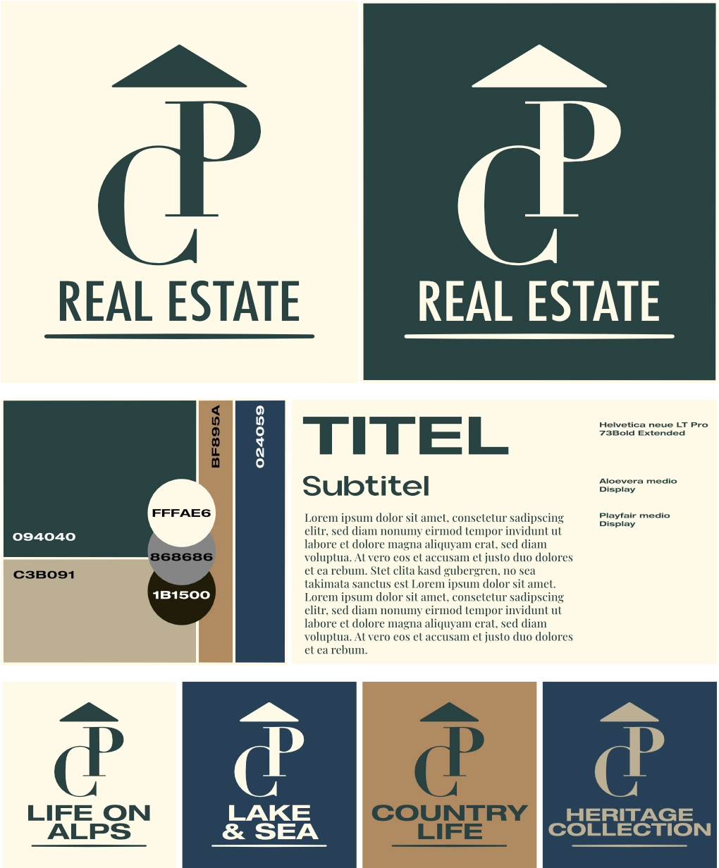 Galleria del lavoro di Branding svolto per CP Real Estate (loghi, font, ecc)