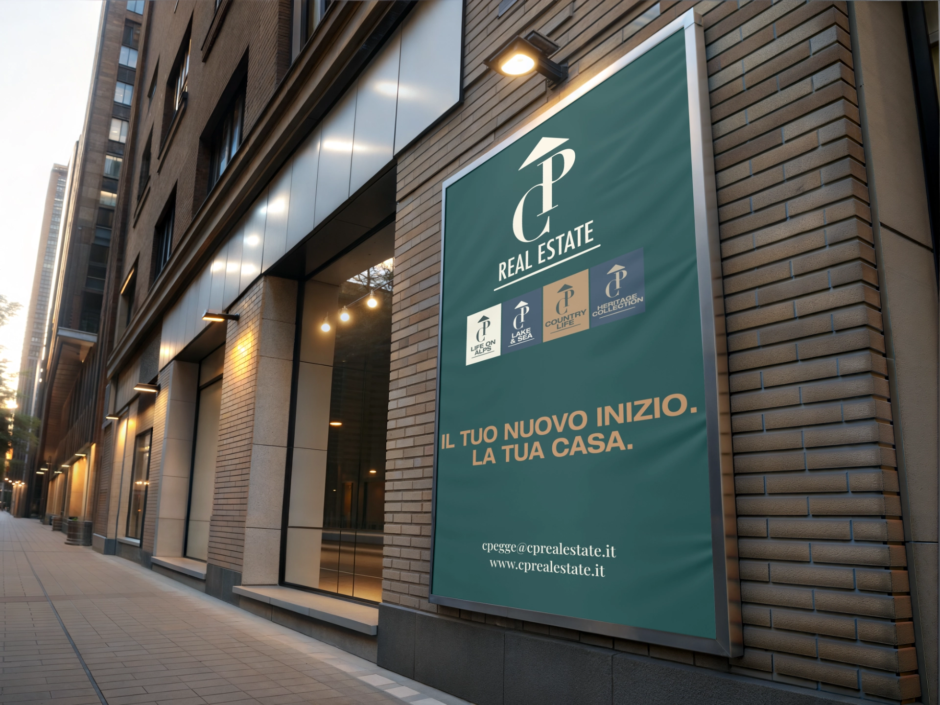 Mockup dell'insegna CP Real Estate