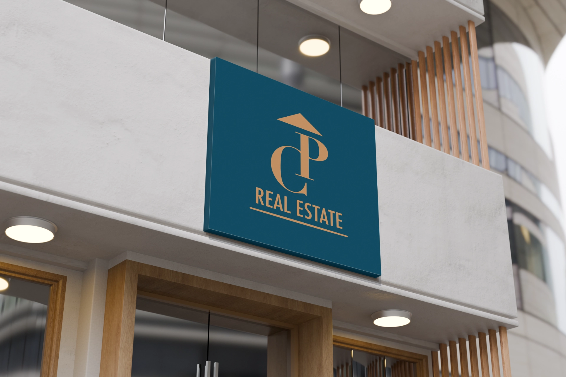 mockup di un'insegna CP real estate
