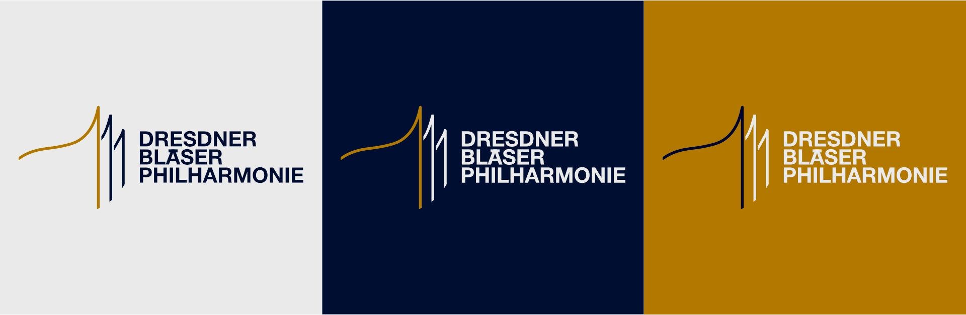 Logo di Dresdner blaser philharmonie su sfondo bianco, blu e dorato